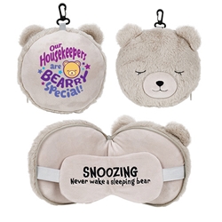 "Our Housekeepers are Bearry Special!" Comfort Pals™ Bear 2-in-1 Pillow Sleep Mask  Housekeeping, Theme, Custom Sleep Mask, Environmental Services, EVS, Custom Comfort Pals, Custom Pillow and Sleep Mask, promotional items, Zippered ID Wallet, Travel Wallet, Promotional,  